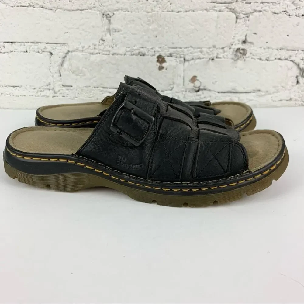 Dr Martens Fisherman Black Slip On Slide Leather Sandals M11 EU45